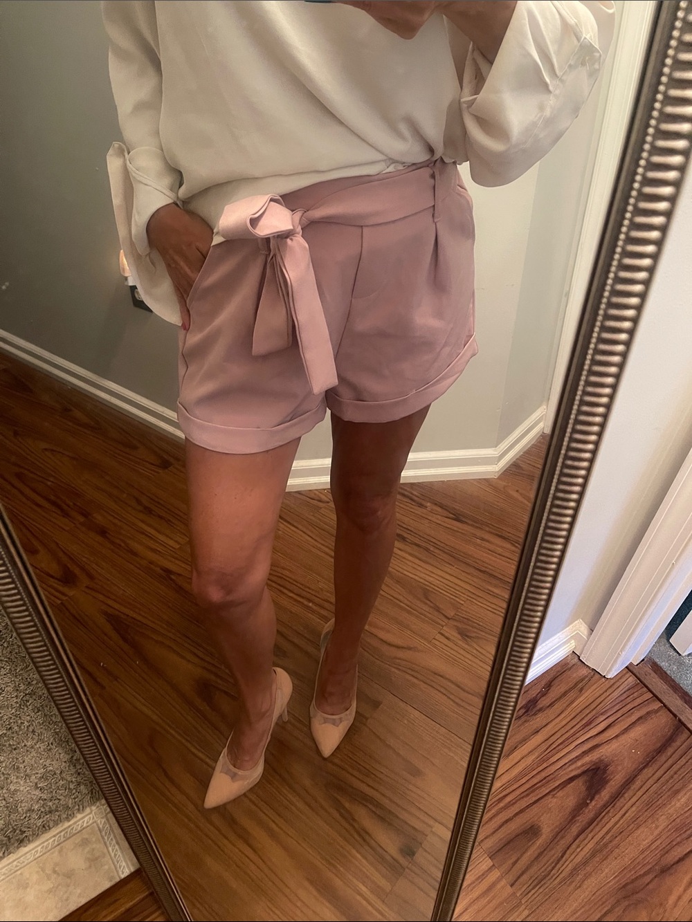 iris Rose Pink High-Waist Tie-Belt Shorts